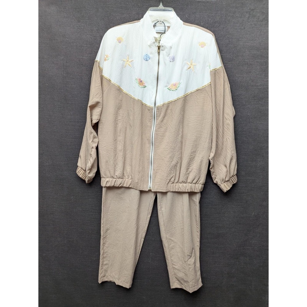 Vtg Grannycore 3 Piece Track Suit BonnieBlain Seashells Beach Shore Coastal M